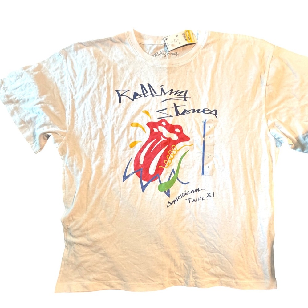 Rolling Stones American Tour 81 Graphic T-Shirt White Cotton Size L NWT